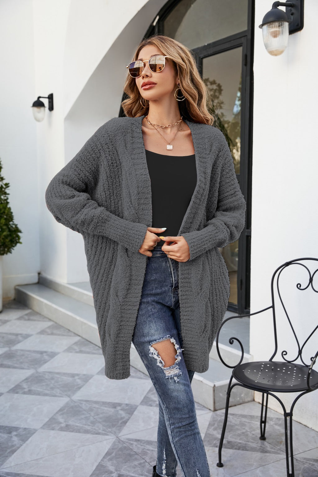 Cardigan Stylishly Décontracté en Tricot