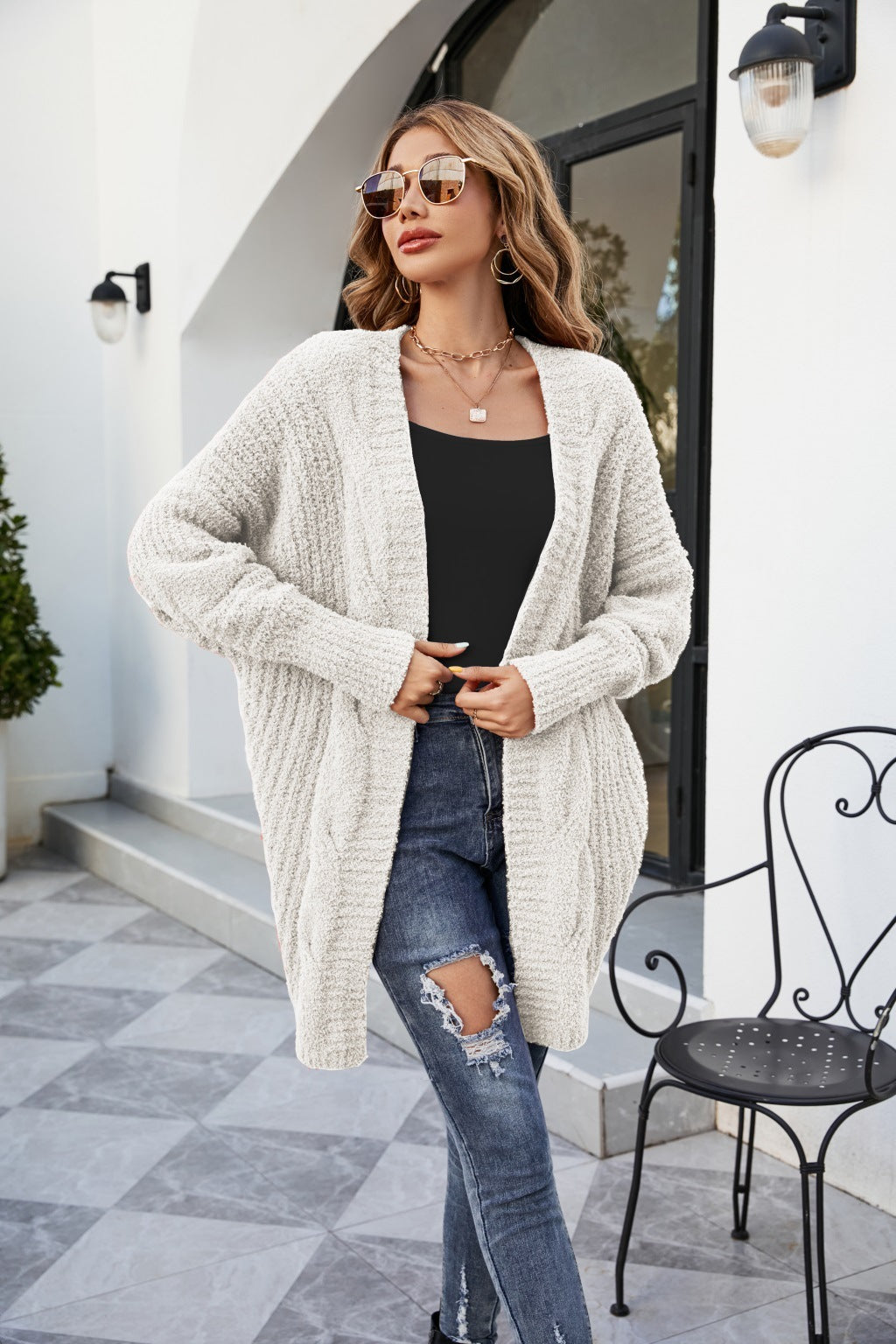 Cardigan Stylishly Décontracté en Tricot